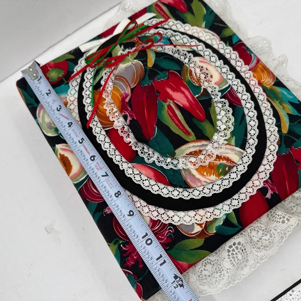 Vintage Handmade Fabric Photo Album Scrapbook Lace Cottagecore 80s Chili Peppers